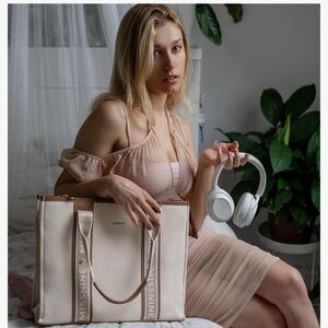 Missnine Cream Laptop Tote Bag 15.6 inch